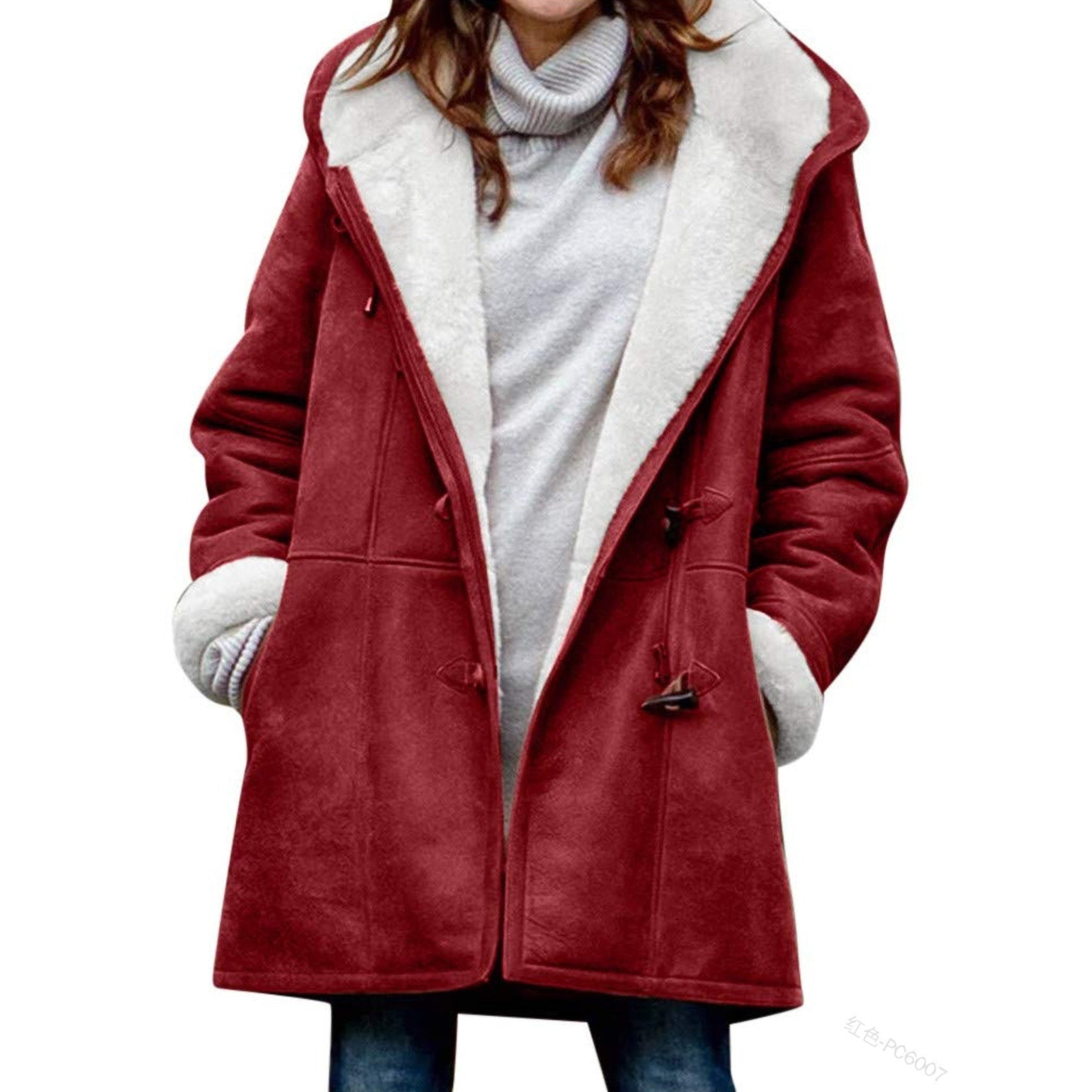 Hooded Sherpa-Lined Duffle Coat with Toggle Front