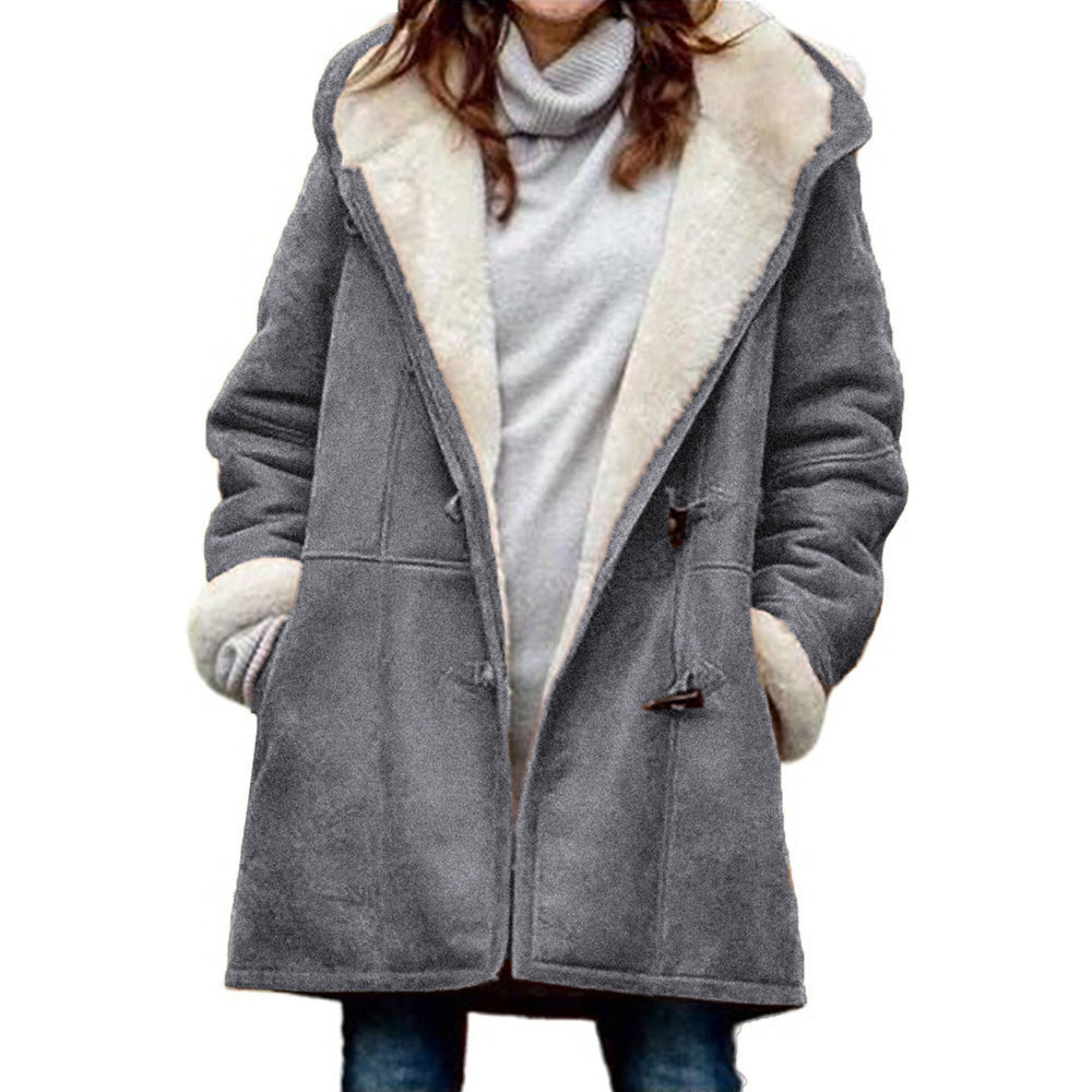 Hooded Sherpa-Lined Duffle Coat with Toggle Front