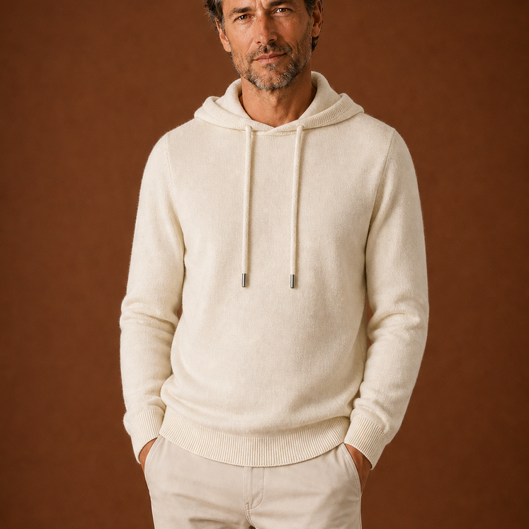 Hooded Knit Sweater with Drawstring