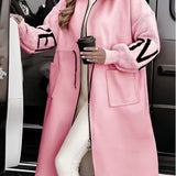 Hooded Long Coat with Knit Sleeves and Patch Pockets