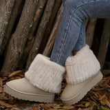 Faux Fur Ankle Boots with Platform Sole and Round Toe