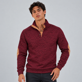 Stand Collar Sweater with Button Neck and Elbow Patches