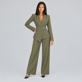 Tailored Wrap Blazer and Wide-Leg Trousers Set