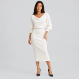 Midi Skirt Set with Cowl Neck Top and Batwing Sleeves