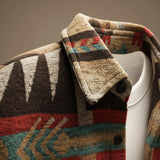 Oversized Geometric Print Shirt Jacket with Button Front and Chest Pocket