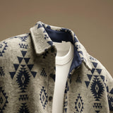 Oversized Fleece Jacket with Button Front and Geometric Print