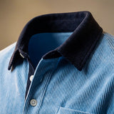 Ribbed Long Sleeve Polo Shirt with Button Front and Chest Pocket