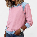 Denim Collar Knit Sweatshirt with Crew Neck