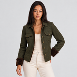 Tailored Button-Front Blazer with Flap Pockets and Stand Collar