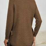 Long Sweater with Side Slits and Long Sleeves
