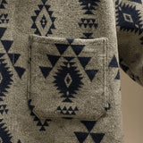 Oversized Fleece Jacket with Button Front and Geometric Print