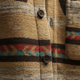 Oversized Geometric Print Shirt Jacket with Button Front and Chest Pocket