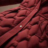 Long Hooded Puffer Coat with Quilted Pattern and Cinched Waist