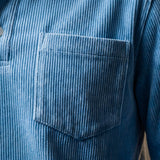 Ribbed Long Sleeve Polo Shirt with Button Front and Chest Pocket