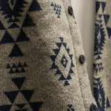 Oversized Fleece Jacket with Button Front and Geometric Print