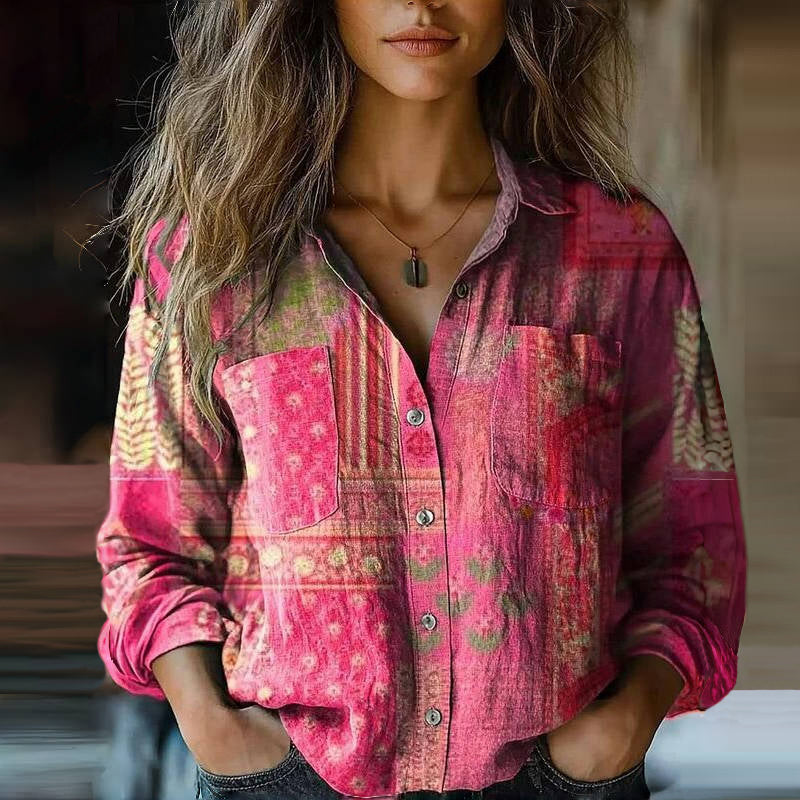 Maribel | Casual Bohemian Printed Blouse Women Button-Up Top