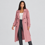 Double-Breasted Trench Coat with Lapel Collar and Side Pockets