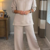 Cowl Neck Drawstring Two-Piece Set with Wide-Leg Pants
