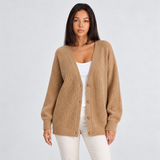 Oversized Ribbed Knit Cardigan with V-Neck and Button Front