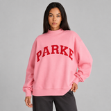Oversized Varsity Graphic Sweatshirt with Mock Neck