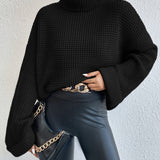 Oversized Turtleneck Sweater with Textured Knit and Wide Sleeves