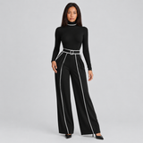 Wide-Leg Jumpsuit with Turtleneck and Belted Waist