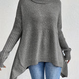 Long Sleeve Turtleneck Sweater with Asymmetric Hem