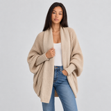 Open Front Knit Cardigan with Shawl Collar and Balloon Sleeve