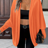Open-Front Cardigan with Batwing Sleeves and Ribbed Knit