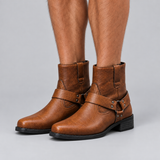 Harness Ankle Boots with Buckle Strap and Block Heel