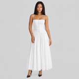 Corset A-Line Midi Dress with Square Neck and Spaghetti Straps