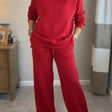 Cowl Neck Drawstring Two-Piece Set with Wide-Leg Pants