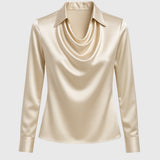 Seraphine | Elegant Satin Draped Blouse Women Long Sleeve Formal Top