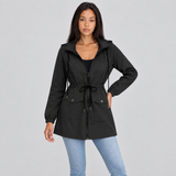 Hooded Zip-Front Jacket with Drawstring Waist and Flap Pockets