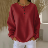 Waffle Knit Sweater with Button Neck Women