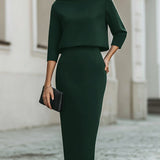 Pencil Skirt and Boat Neck Top Two-Piece Set