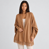 Fringe Hem Poncho with Shawl Collar and Dolman Sleeve