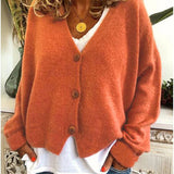 V-Neck Knit Cardigan with Button Front and Long Sleeves