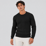 Textured Cable Knit Sweater with Round Neck