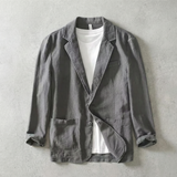 Men's Single-Breasted Linen Blazer with Patch Pockets