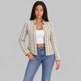 Tailored Open-Front Tweed Jacket with Point Collar