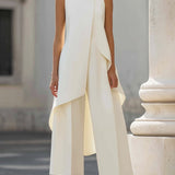 Mock Neck Asymmetric Top and Wide-Leg Pants Set