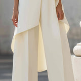 Mock Neck Asymmetric Top and Wide-Leg Pants Set