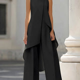 Mock Neck Asymmetric Top and Wide-Leg Pants Set
