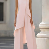 Mock Neck Asymmetric Top and Wide-Leg Pants Set