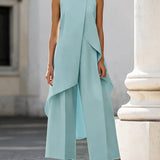 Mock Neck Asymmetric Top and Wide-Leg Pants Set