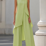 Mock Neck Asymmetric Top and Wide-Leg Pants Set