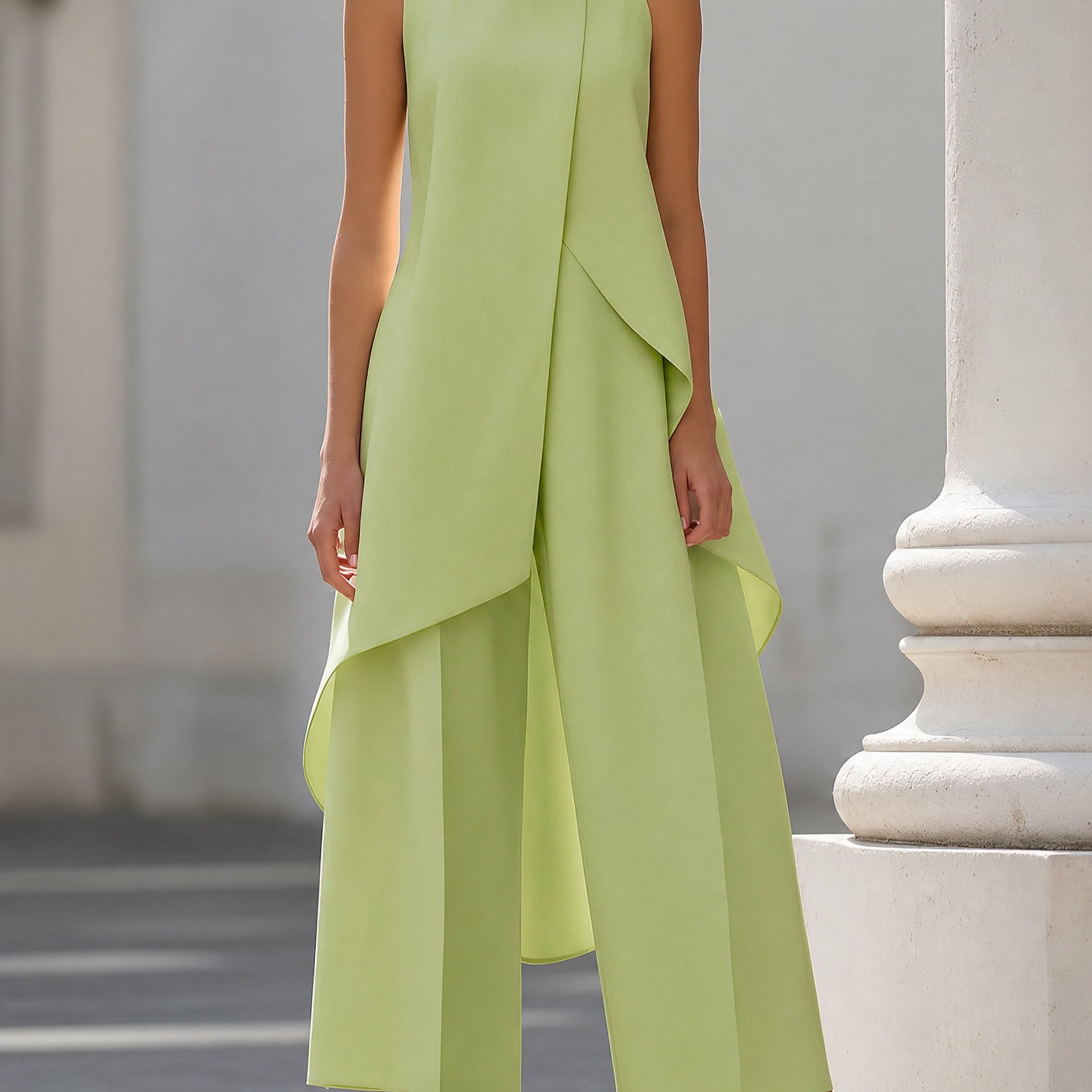 Mock Neck Asymmetric Top and Wide-Leg Pants Set