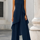 Mock Neck Asymmetric Top and Wide-Leg Pants Set