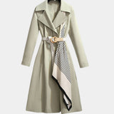 Belted Trench Coat with Lapel Collar and Scarf Detail